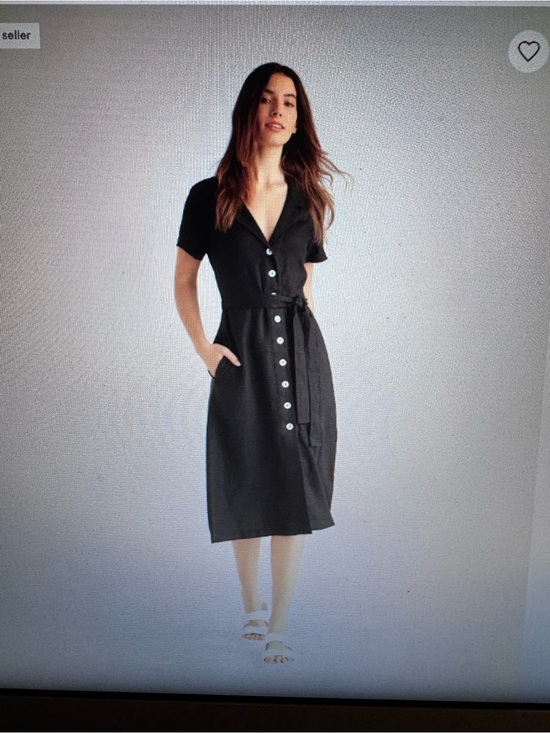 Quince Dresses & Skirts - Quince European Linen Black Short-Sleeve Button Midi Dress with Waist Tie